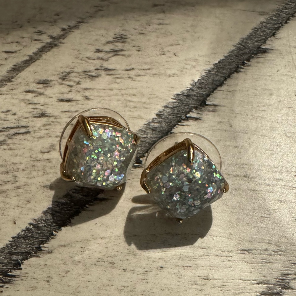 Kate Spade Glitter Opal Square Stud Earrings